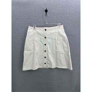 Boden Womens White Stretchy Cotton Pockets Snap Up Denim Mini Skirt Size 8